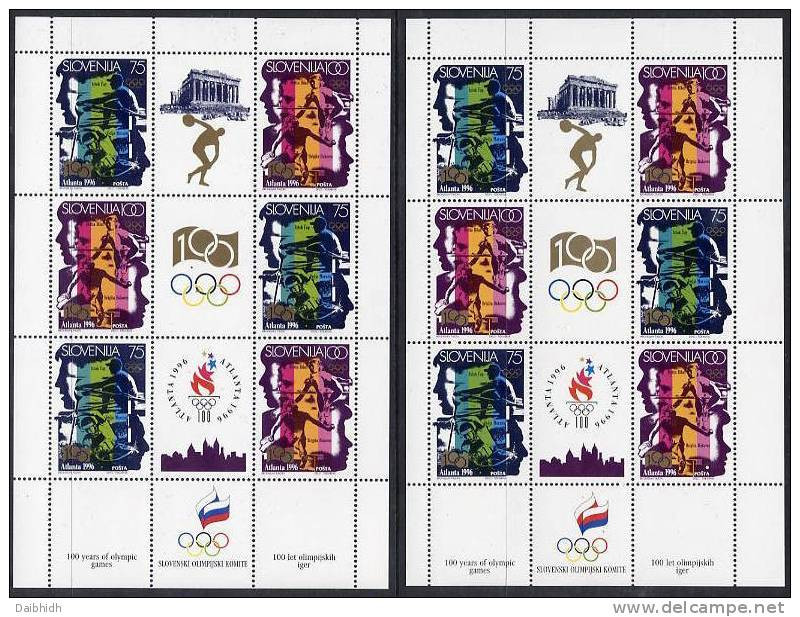 SLOVENIA 1996 Centenary Of Modern Olympics Sheetlets With Wrong Flag And Corrected MNH / **.  Michel 151-52 Klb I-II - Slovenia