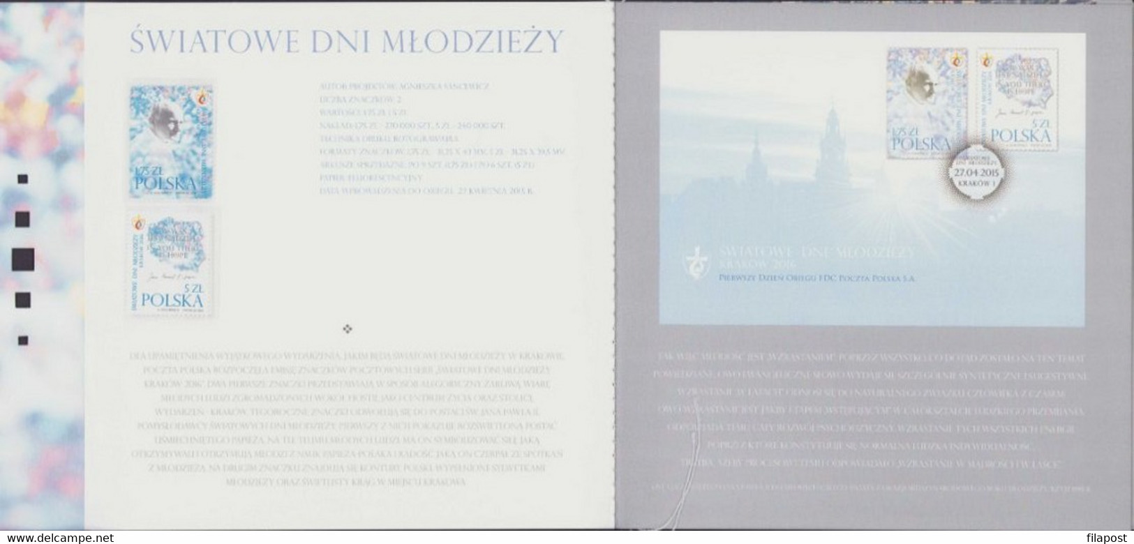 Poland 2015 Decorative Booklet / World Youth Day, John Paul II, Pope, Karol Wojtyla / Two Stamps MNH** FV - Postzegelboekjes