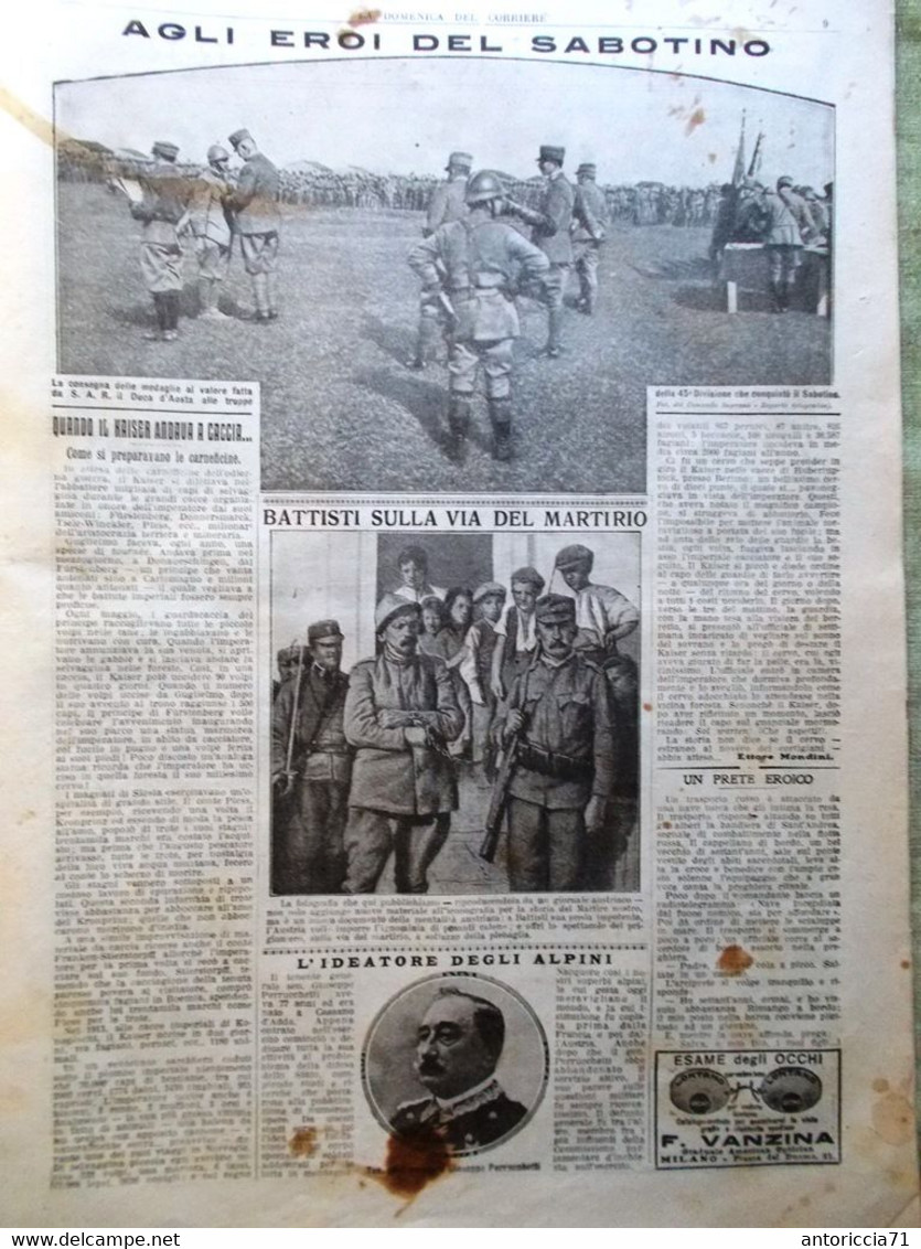 La Domenica Del Corriere 15 Ottobre 1916 WW1 Battisti Drynos Perrucchetti Alpini - Weltkrieg 1914-18