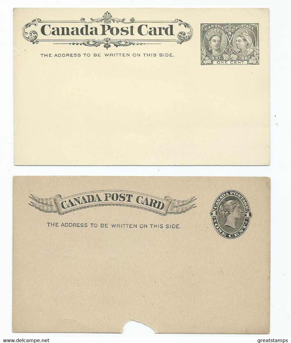 Canada Postal Stationary Victorian Prepaid Postcards Unused 1 Damaged. 1 Jubilee Plain Back - 1860-1899 Reign Of Victoria