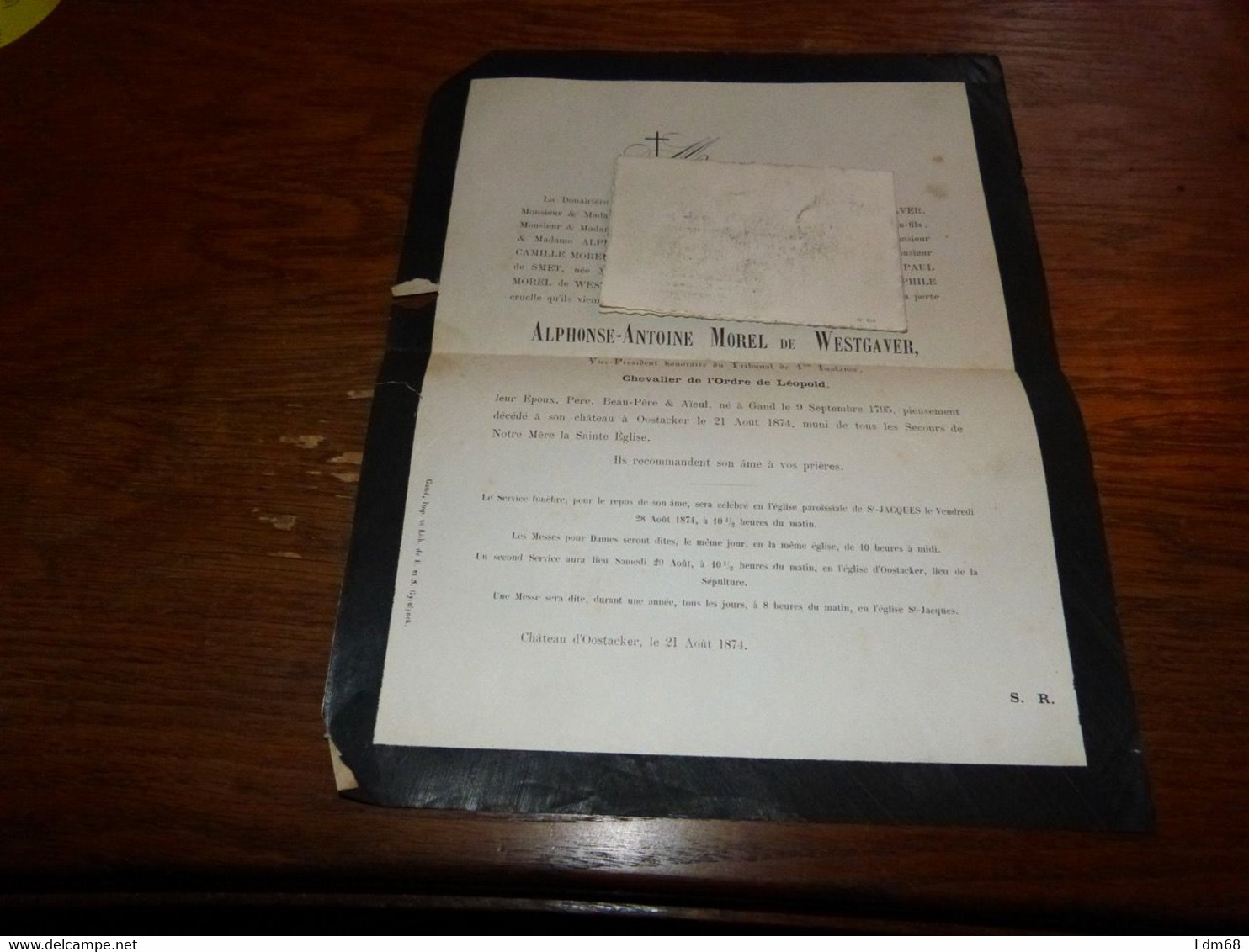 Lettre De Mort Alphonse-Antoine Morel De Westgaver 1874 Château Oostakker - Obituary Notices