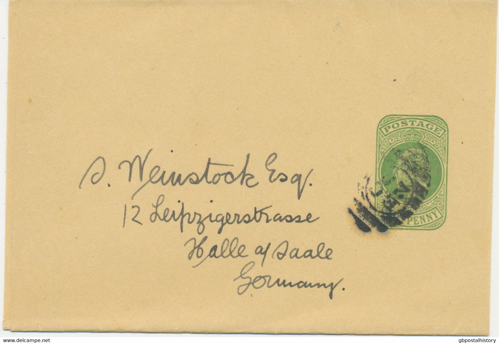 GB 190?, EVII 1/2 D. Yellow-green Superb Wrapper With Barred Cancel "E.C / 20" - Storia Postale