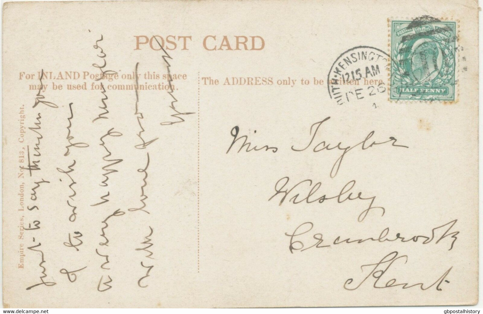 GB 1904 EVII 1/2d VF Pc LONDON Duplex "SOUTH-KENSINGTON-S.W. / 10 / 6" - Storia Postale