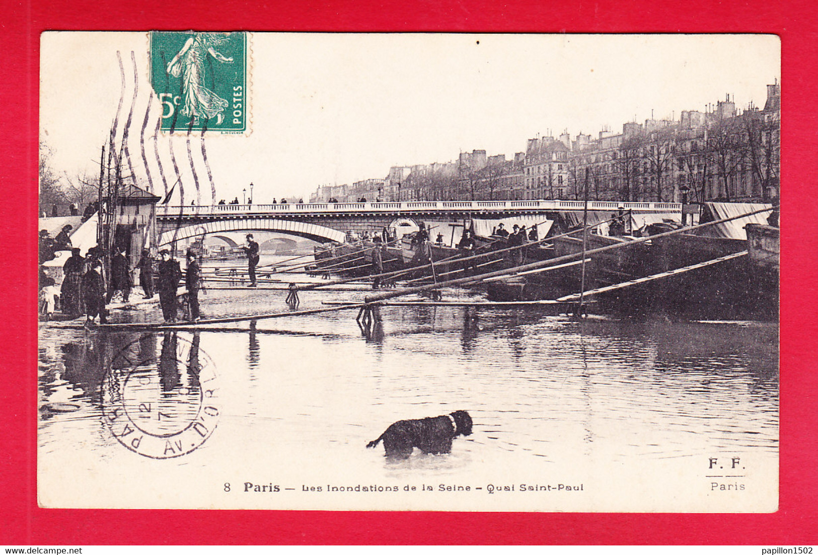 F-75-Paris-781D01  Les Inondations De La Seine, Quai Saint Paul, Animation, Un Chien, Cpa BE - De Overstroming Van 1910
