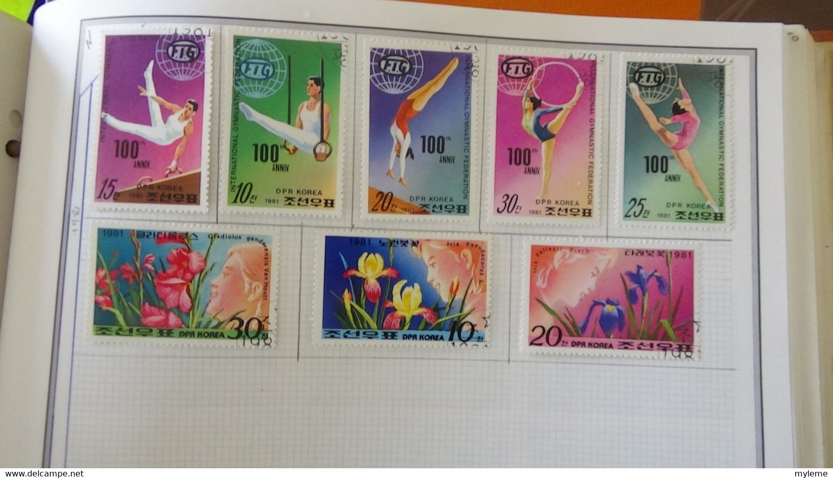 R31 Sur feuilles de cahier timbres Corée, Hong-Kong, Indes, Indochine . Port offert à 50 % pour la France