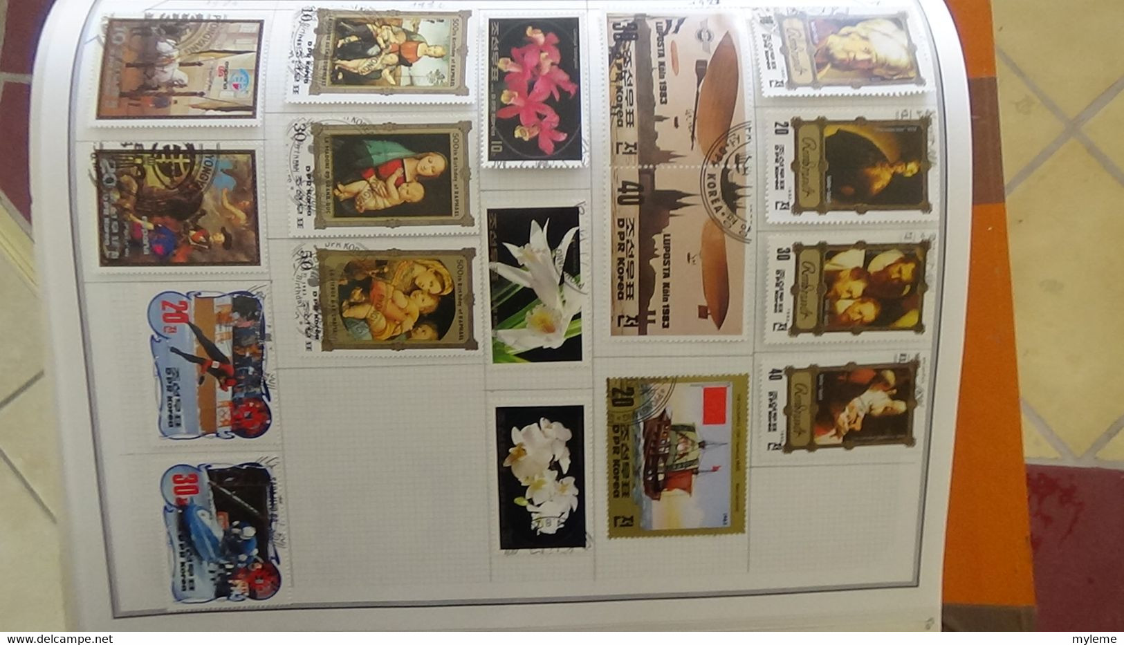 R31 Sur feuilles de cahier timbres Corée, Hong-Kong, Indes, Indochine . Port offert à 50 % pour la France