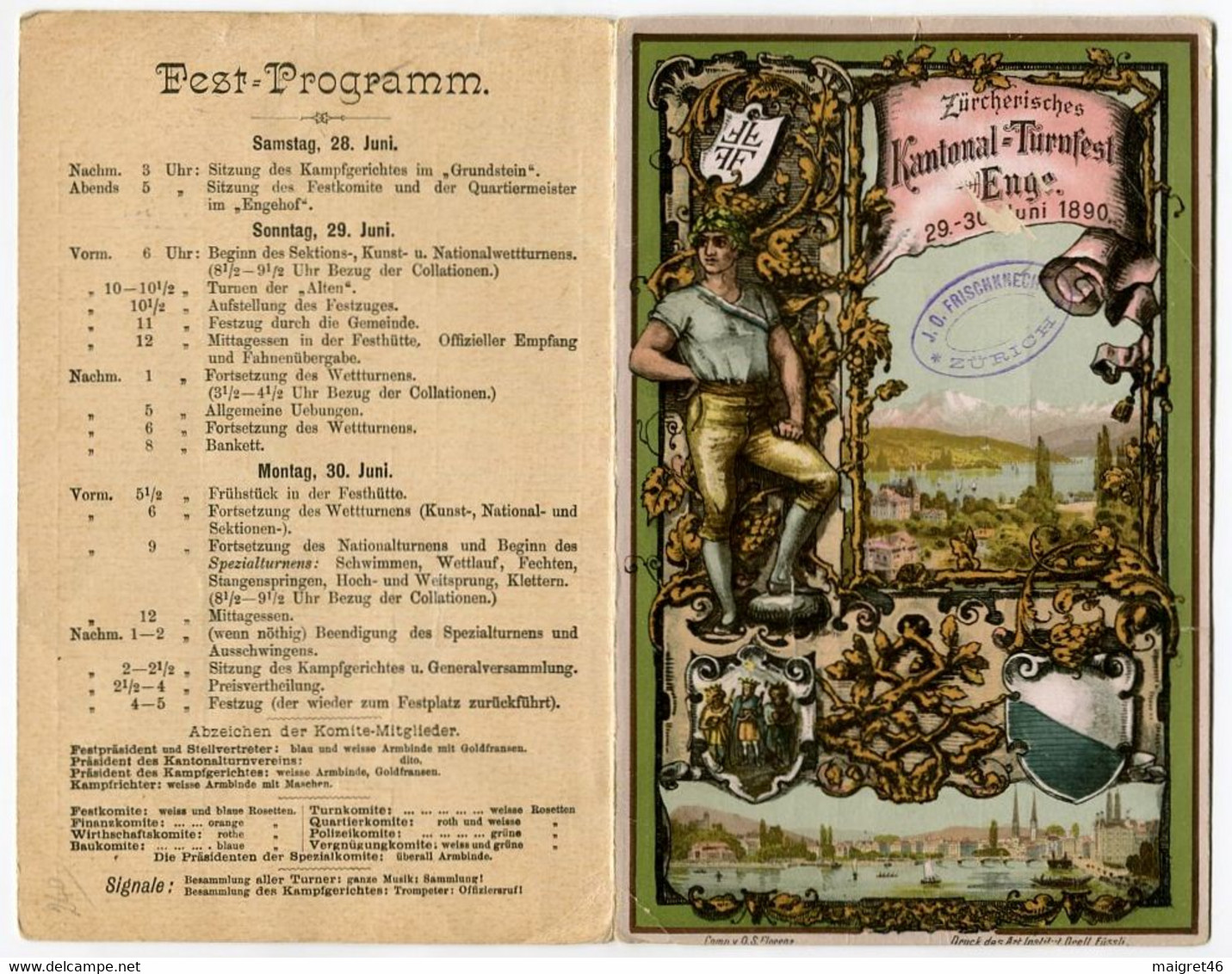 PROGRAMMA  MANIFESTAZIONE TURNFEST ZURCHERISCHES KANTONAL ENGE 29 30 JUNI ANNO 1890 ZURIGO SVIZZERA - Enge