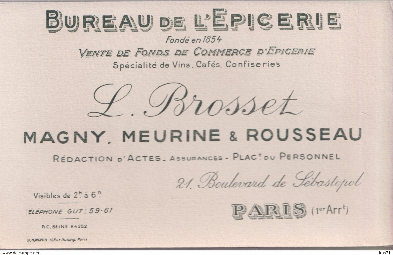 Buvard Bureau De L'Epicerie - Brosset Magny Meurine & Rousseau - Paris 1er - B