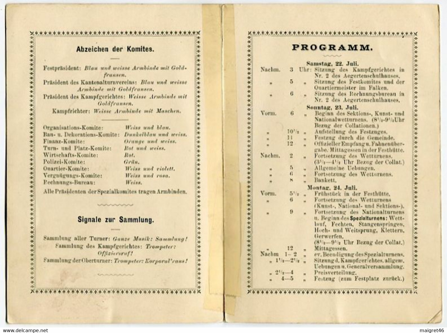 PROGRAMMA MANIFESTAZIONE ZURCHERISCHES KANTONAL TURNFEST WIEDIKON 23 24 JULI ANNO 1893 ZURIGO SVIZZERA - Wiedikon