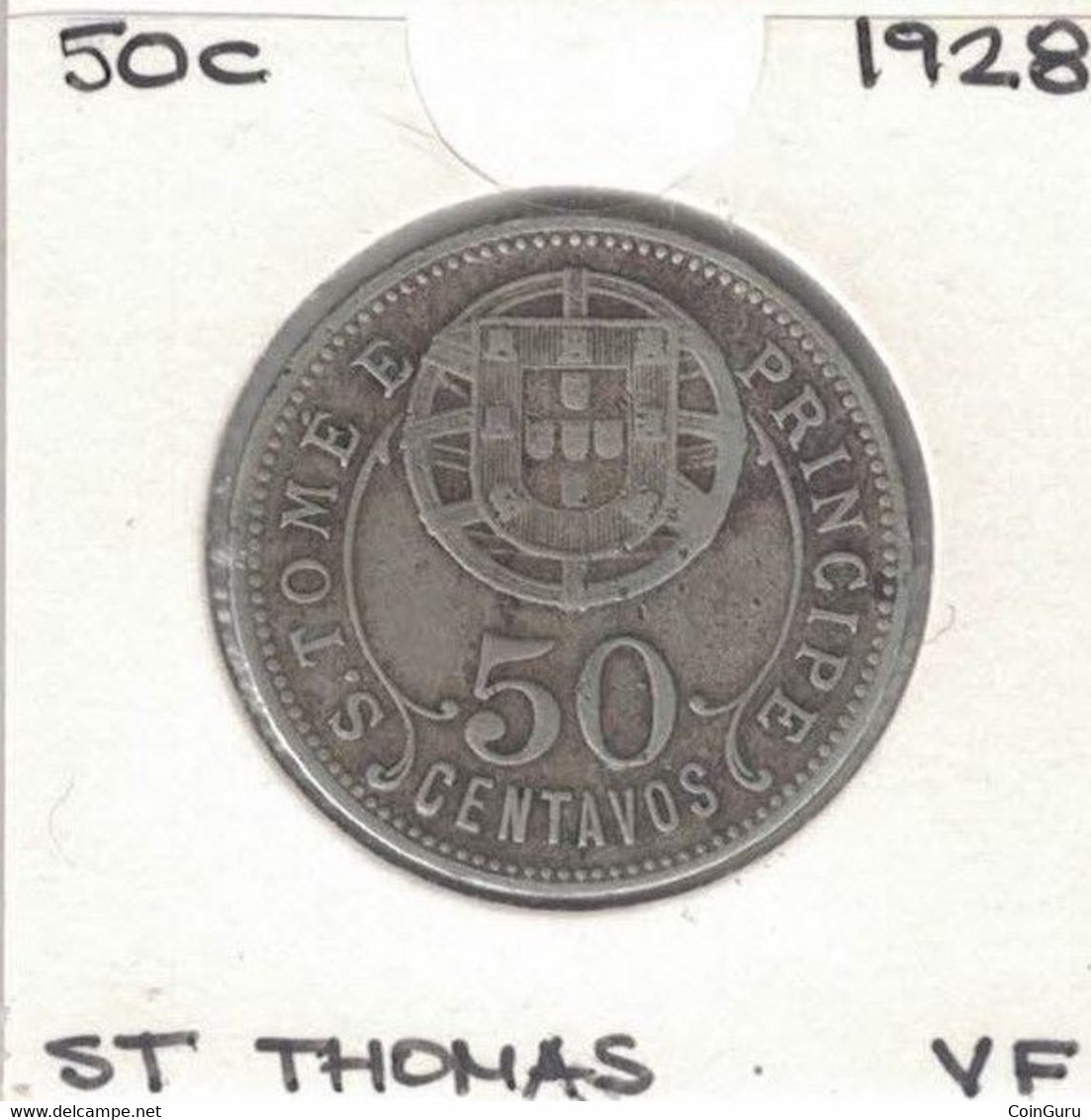 Sao Tome And Principe 50 Centavos 1928, KM#1, Scarce - Sao Tomé E Principe