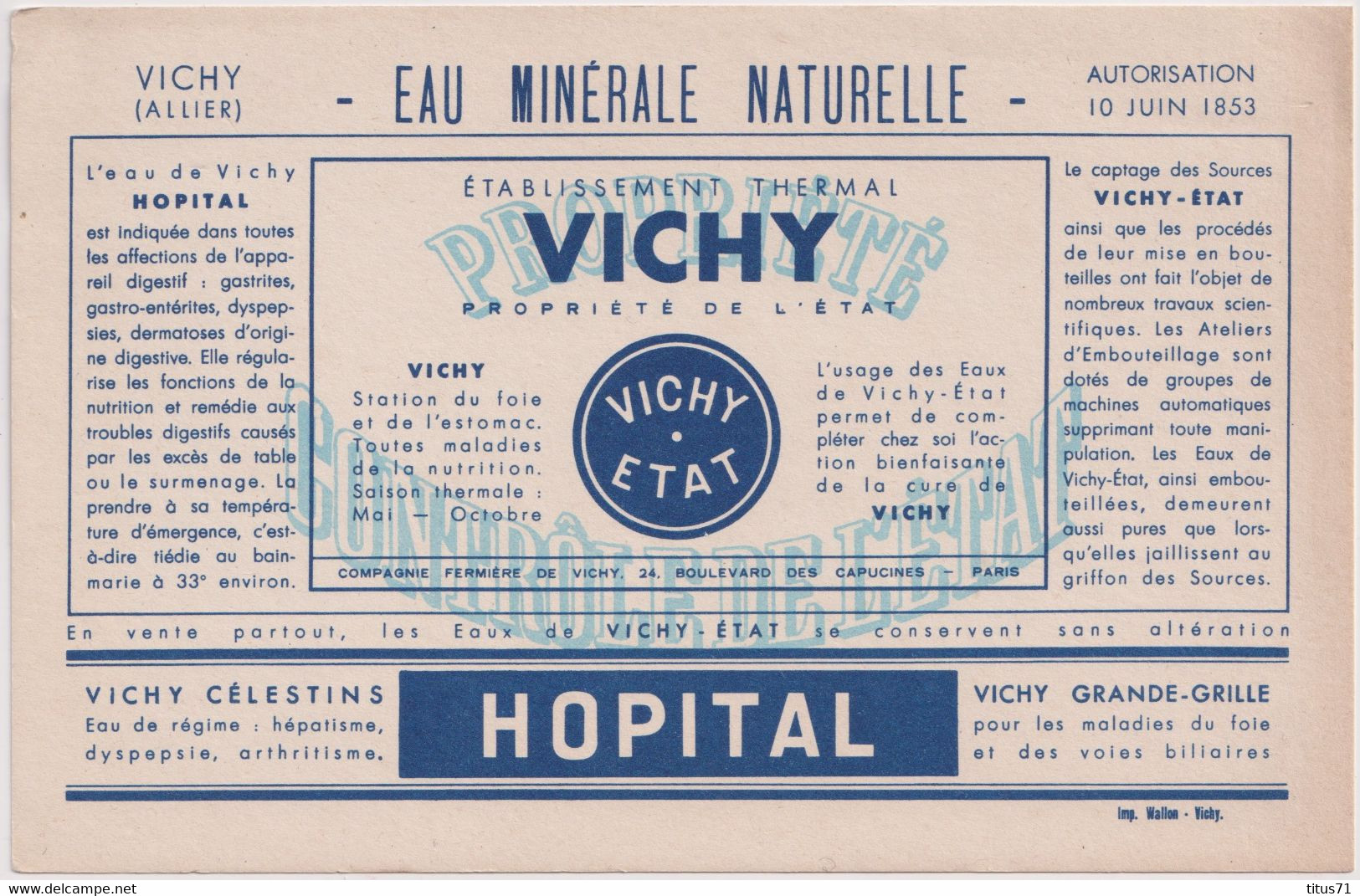 Buvard Etablissement Thermal Vichy - Hopital - V