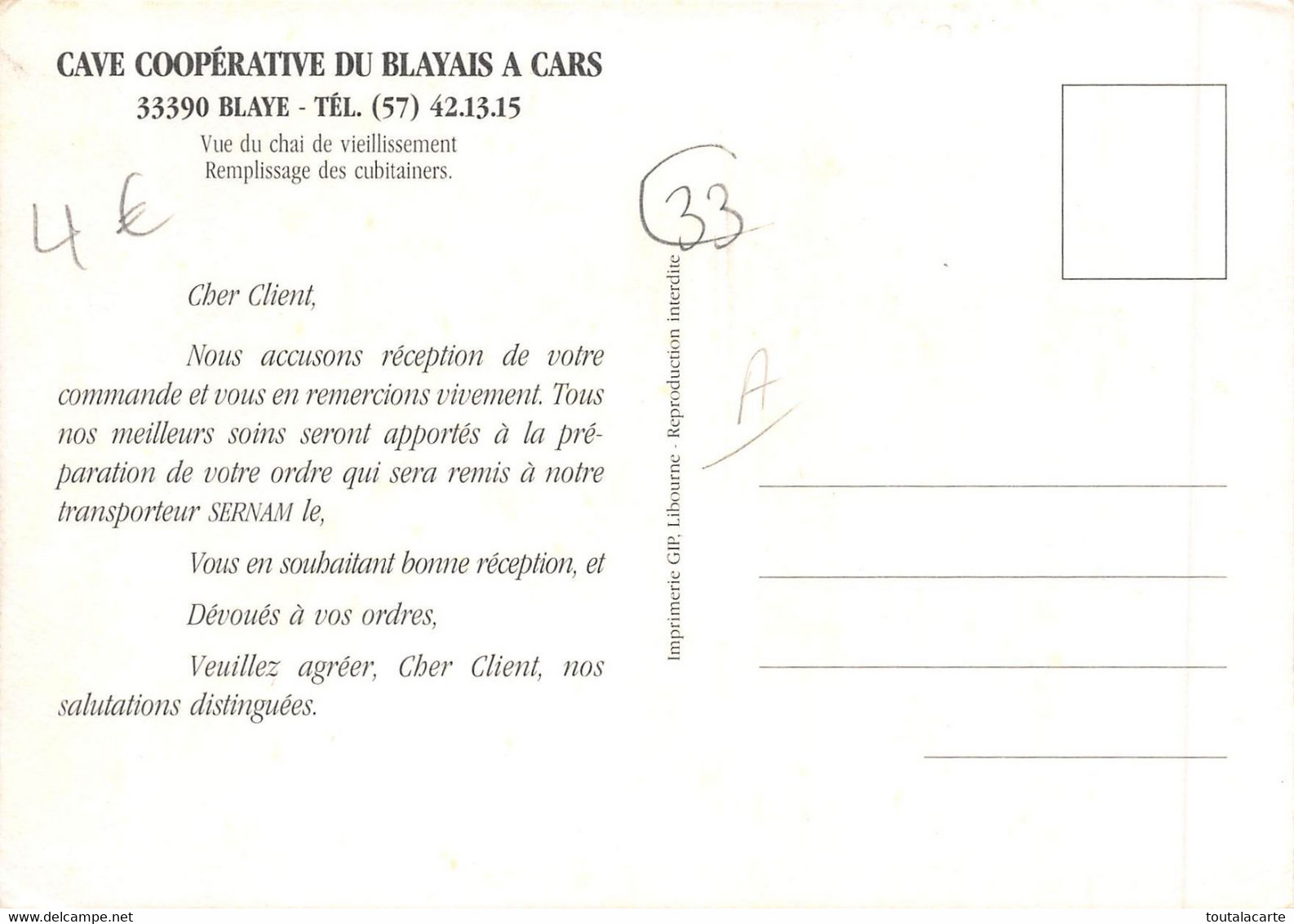 CPSM 33 CAVE COOPERATIVE DU BLAYAIS A CARS VUE DU CHAI DE VIEILLISSEMENT    Grand Format  15 X 10,5 Cm - Blaye
