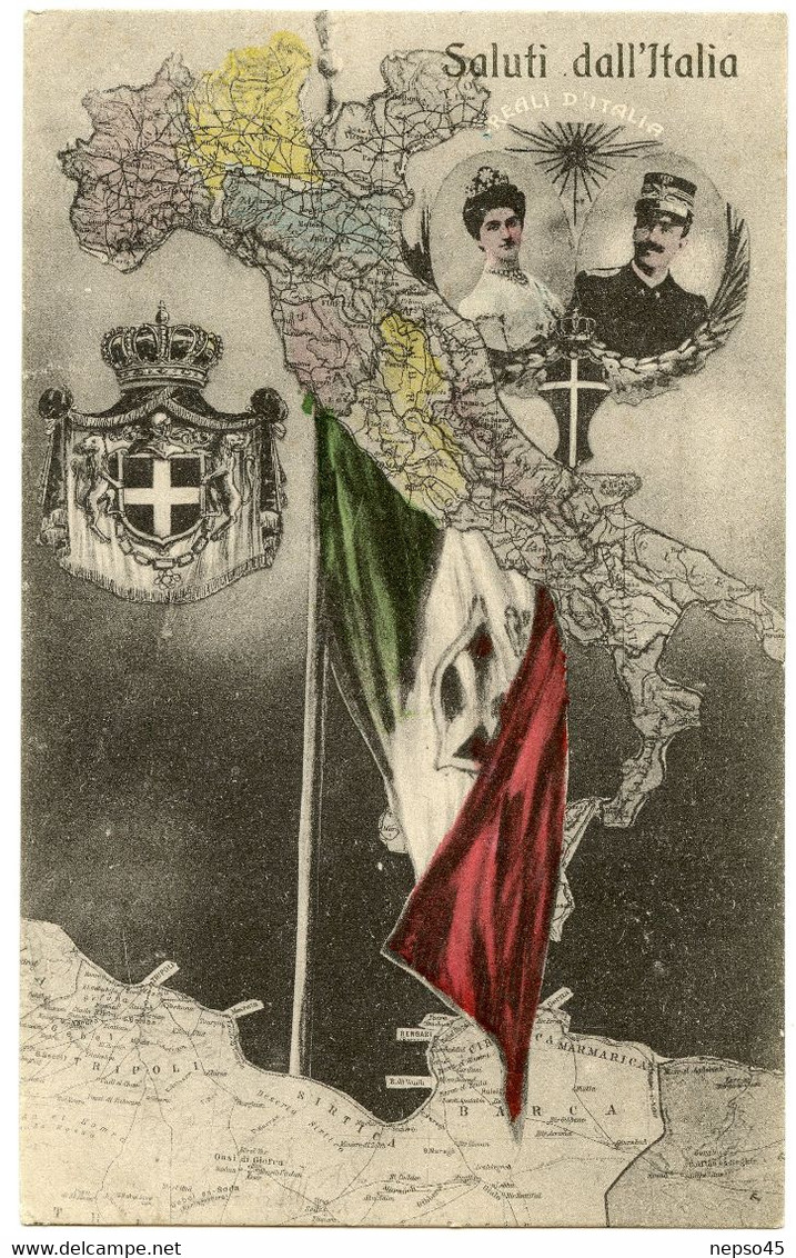 Salutations D'Italie.couple Royal.colonies Italiennes.Afrique Du Nord.Tripolitaine.Lybie. - Non Classés