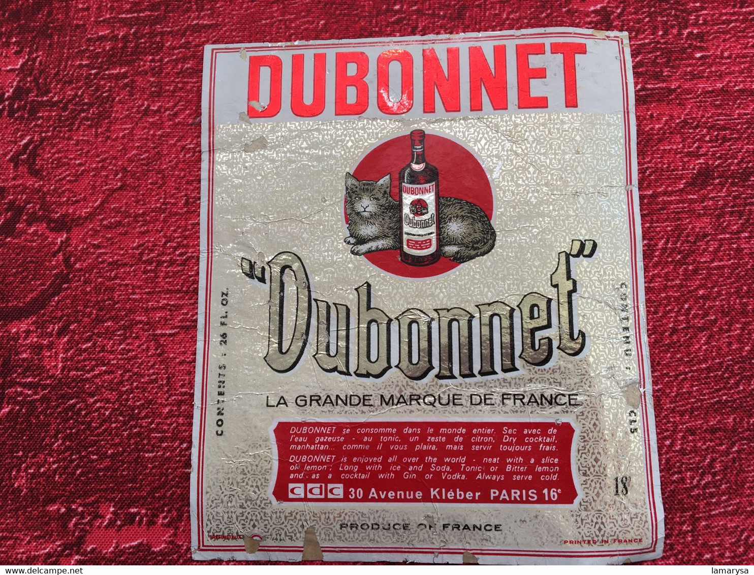 Vintage DUBONNET DUBONNET ✔️Bistrot Alimentation Étiquette De Vin Doux Vignoble-☛état Décollée Scan - Rouges