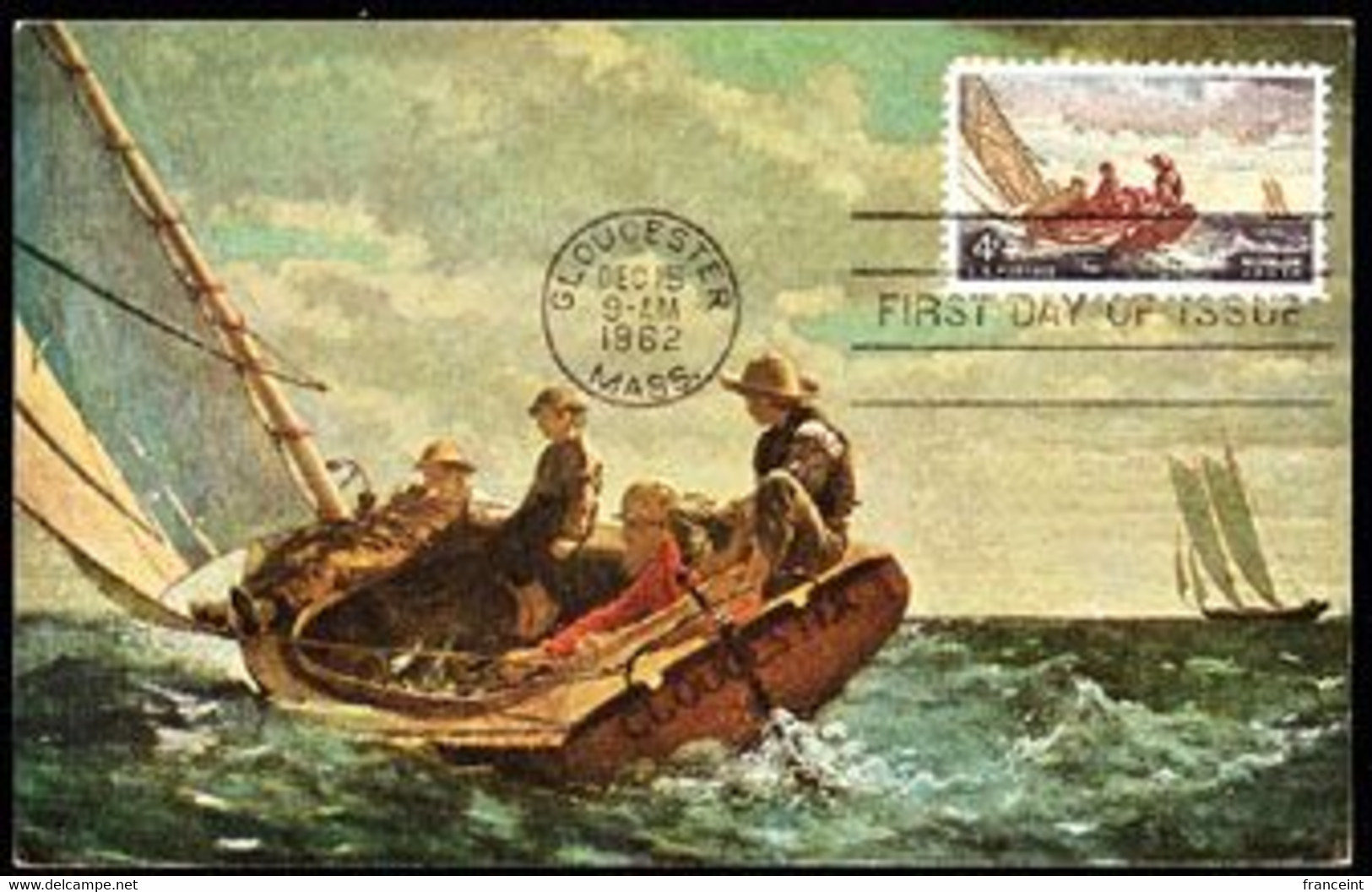 U.S.A. (1962) Breezing Up By Winslow Homer. Maximum Card With First Day Cancel. Scott No 1207, Yvert No 742. - Maximum Cards