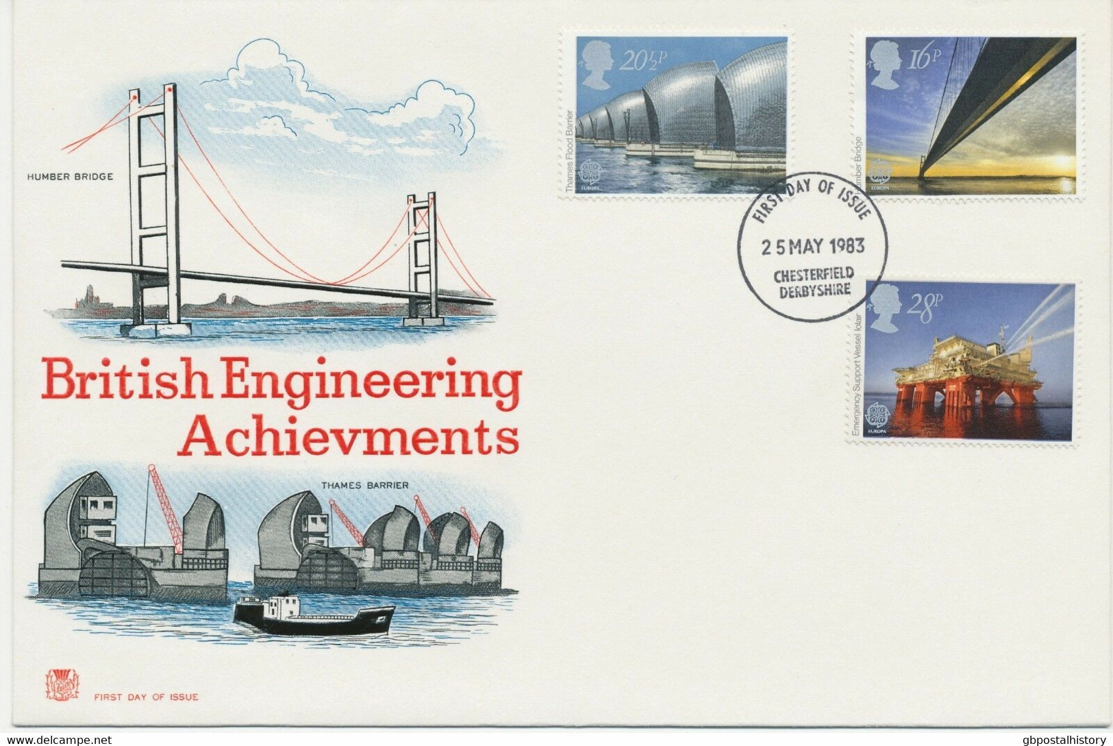 GB 1983 Engineering Achievements (Europa CEPT) FDI-CDS CHESTERFIELD DERBYSHIRE - 1981-90 Ediciones Decimales