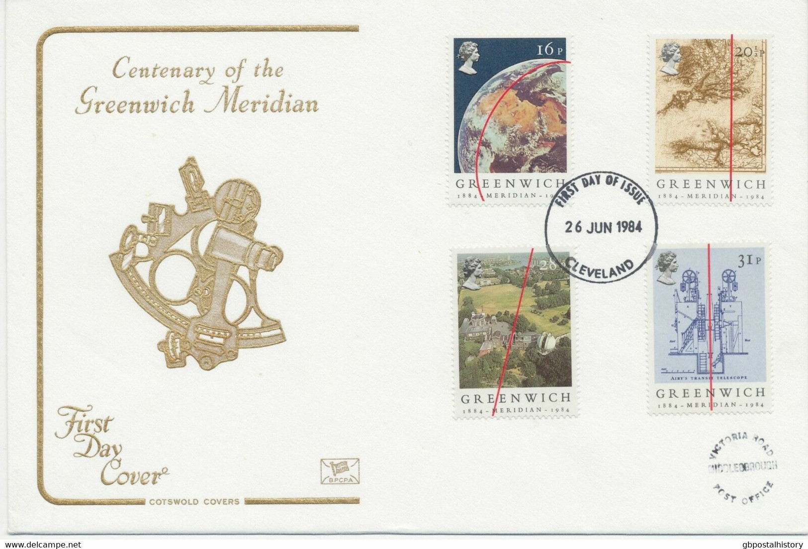 GB 1984 Greenwich Meridian Centenary Superb Ill. Cotswold FDC With FDI CLEVELAND - 1981-1990 Dezimalausgaben