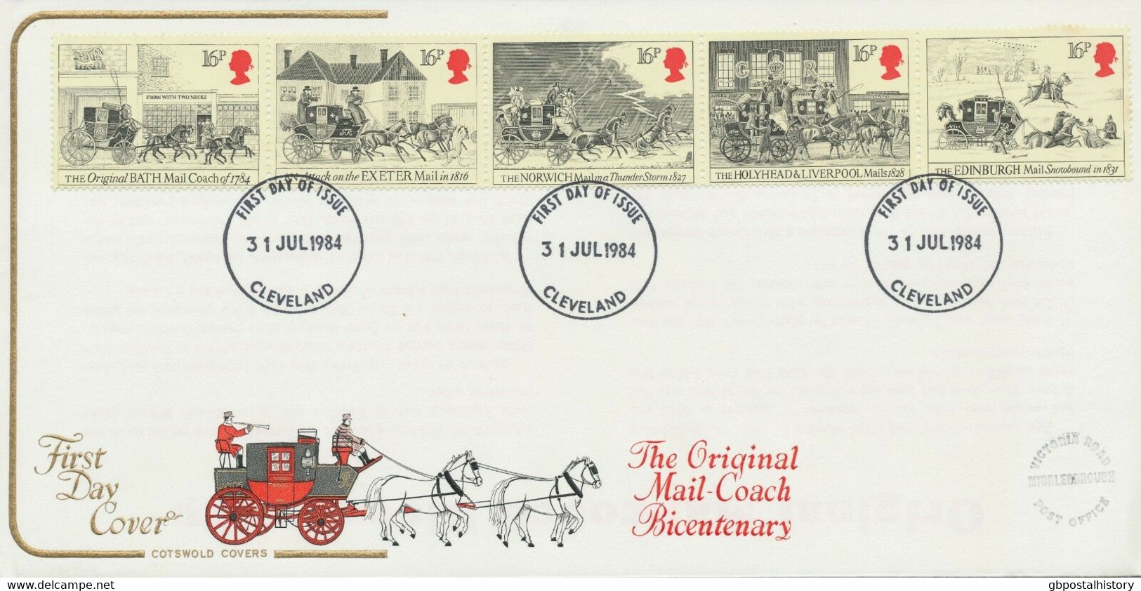 GB 1984, The Royal Mail Se-tenant Strip On Very Fine Ill. Cotswold FDC CLEVELAND - 1981-1990 Decimale Uitgaven