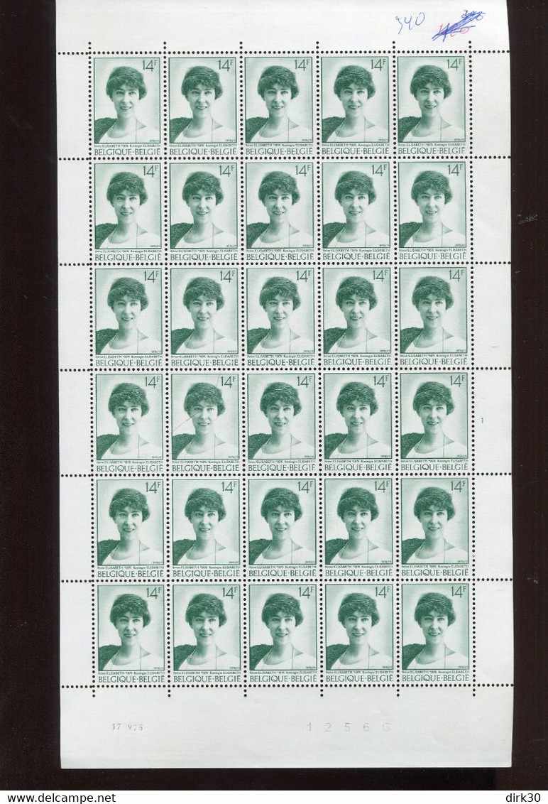 Belgie 1976 1808 Monarchie Elisabeth Full Sheet MNH Plaatnummer 1 - Zonder Classificatie