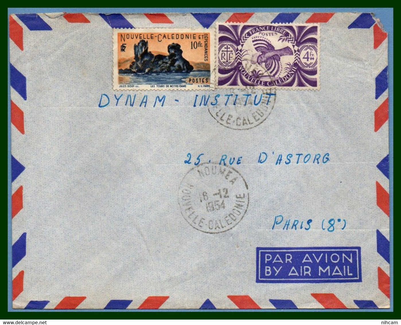 Nouvelle Calédonie N° 274 + 240 / Lettre Nouméa 1954 > France Poule Pondeuse Cagou - Briefe U. Dokumente