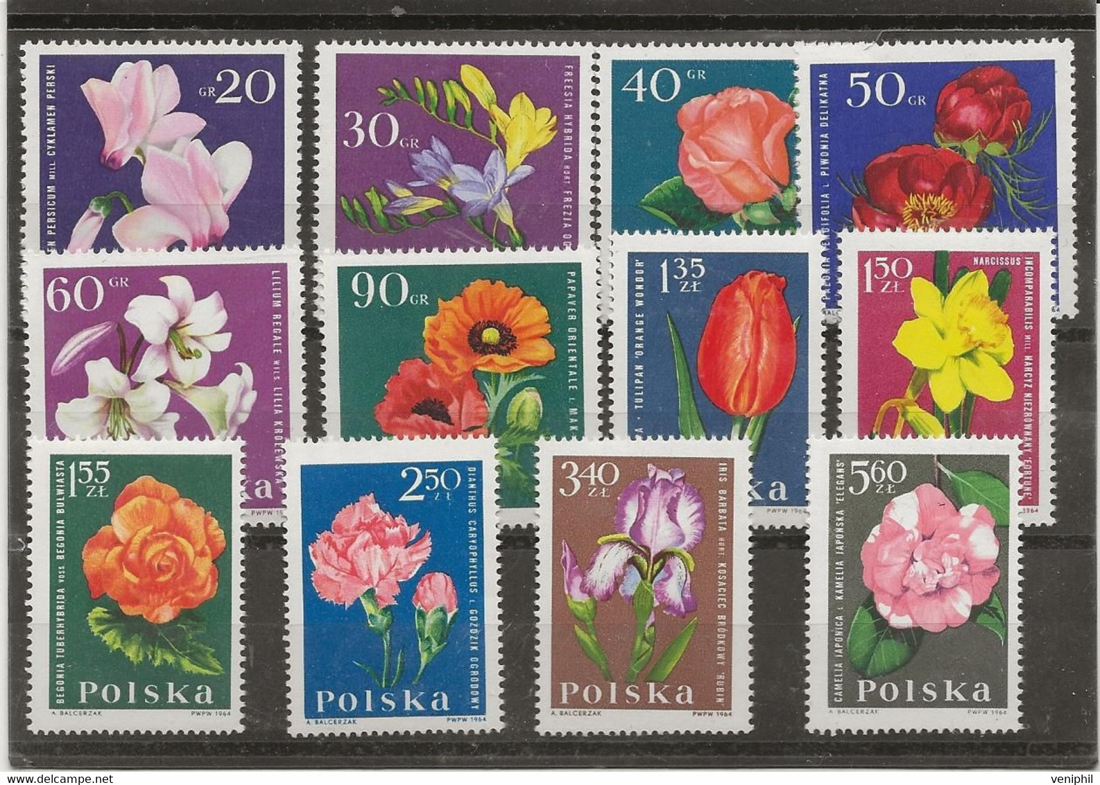 POLOGNE - FLEURS - N° 1394 A 1405 - NEUF SANS CHARNIERE. - COTE : 8 ,00 € - ANNEE 1964 - Ongebruikt