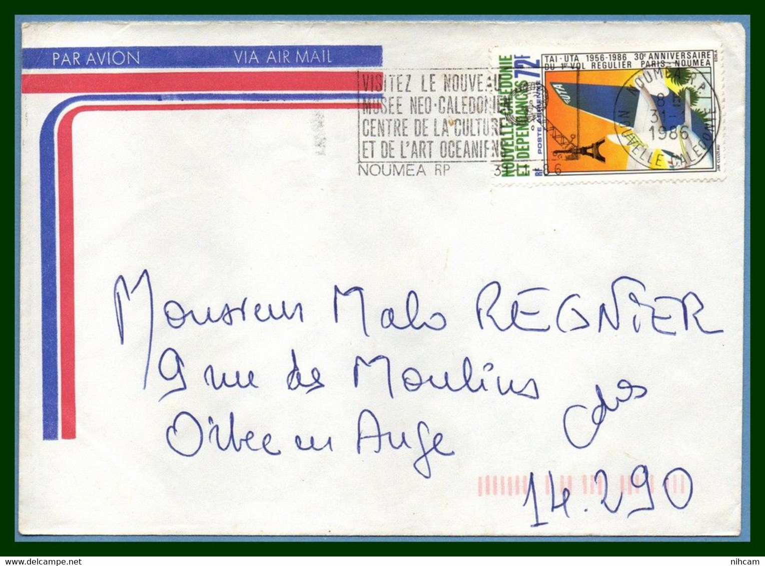 Nouvelle Calédonie N° PA 250 Seul / Lettre Nouméa 1986  > France Avion Tour Eiffel - Covers & Documents