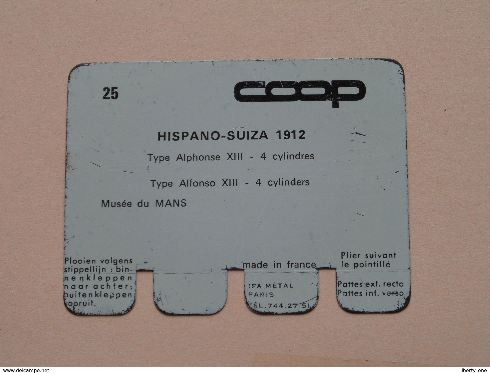 HISPANO-SUIZA 1912 - Coll. N° 25 NL/FR ( Plaquette C O O P - Voir Photo - IFA Metal Paris ) ! - Blechschilder (ab 1960)