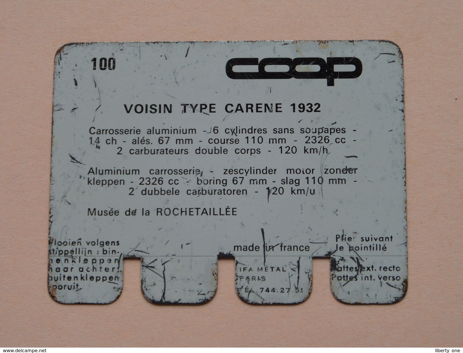 VOISIN TYPE CARENE 1932 - Coll. N° 100 NL/FR ( Plaquette C O O P - Voir Photo - IFA Metal Paris ) ! - Plaques En Tôle (après 1960)