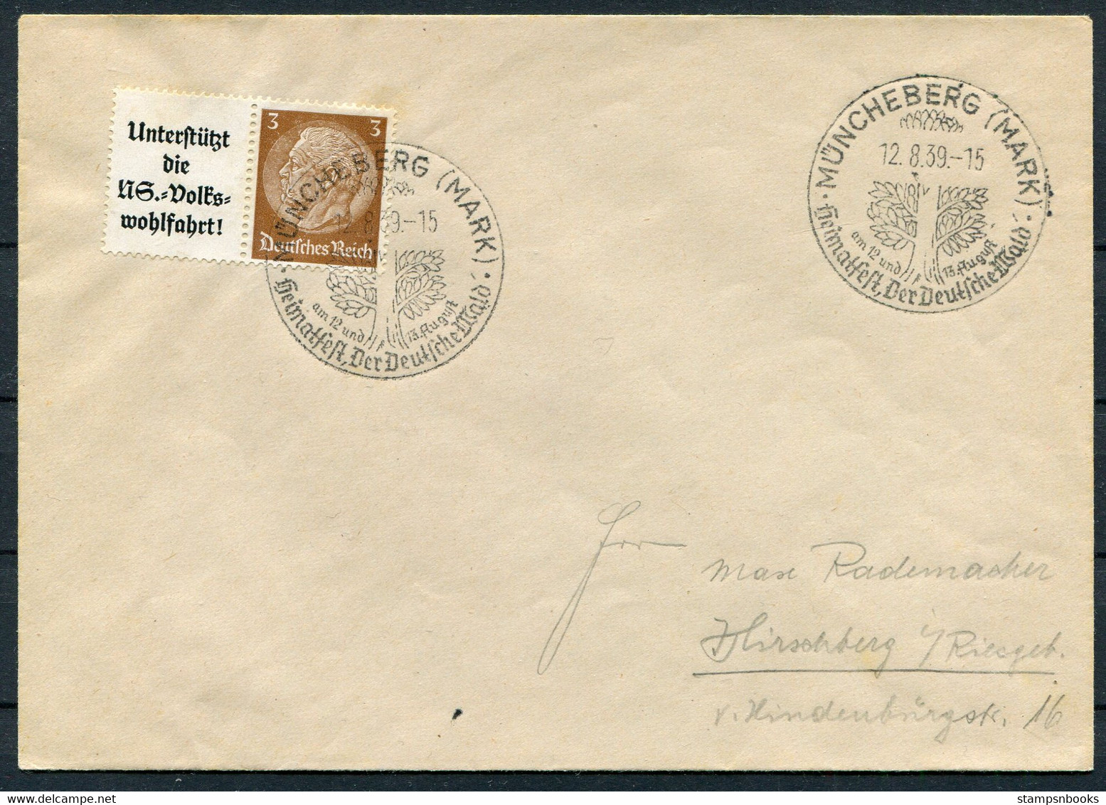 1939 Germany Munchenberg Tree Postmark Cover - Lettres & Documents