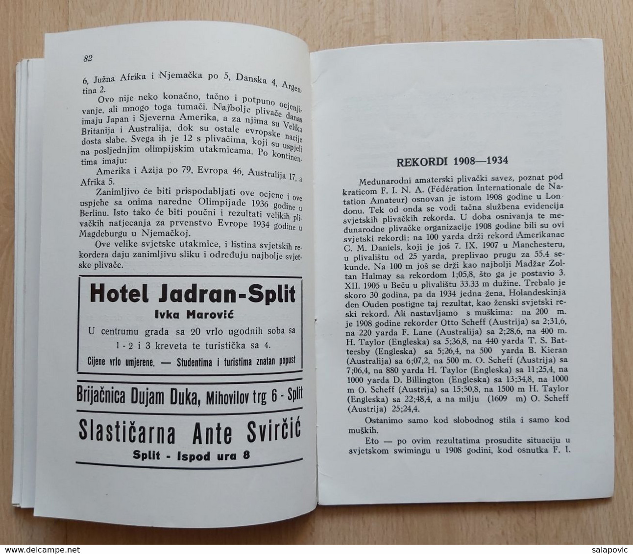 SOKOL, Swimming PLIVANJE U SOKOLU, HRVOJE MACANOVIC  SPLIT 1934