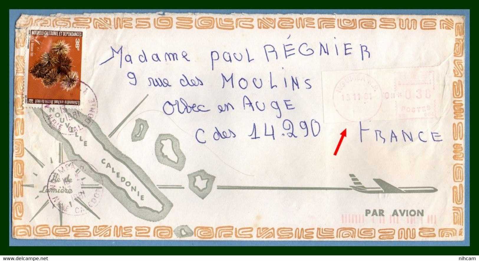 Nouvelle Calédonie N° PA 215 + Vignette Distributeur / Lettre île  Nouméa 1972 > France (état Voir) - Cartas & Documentos