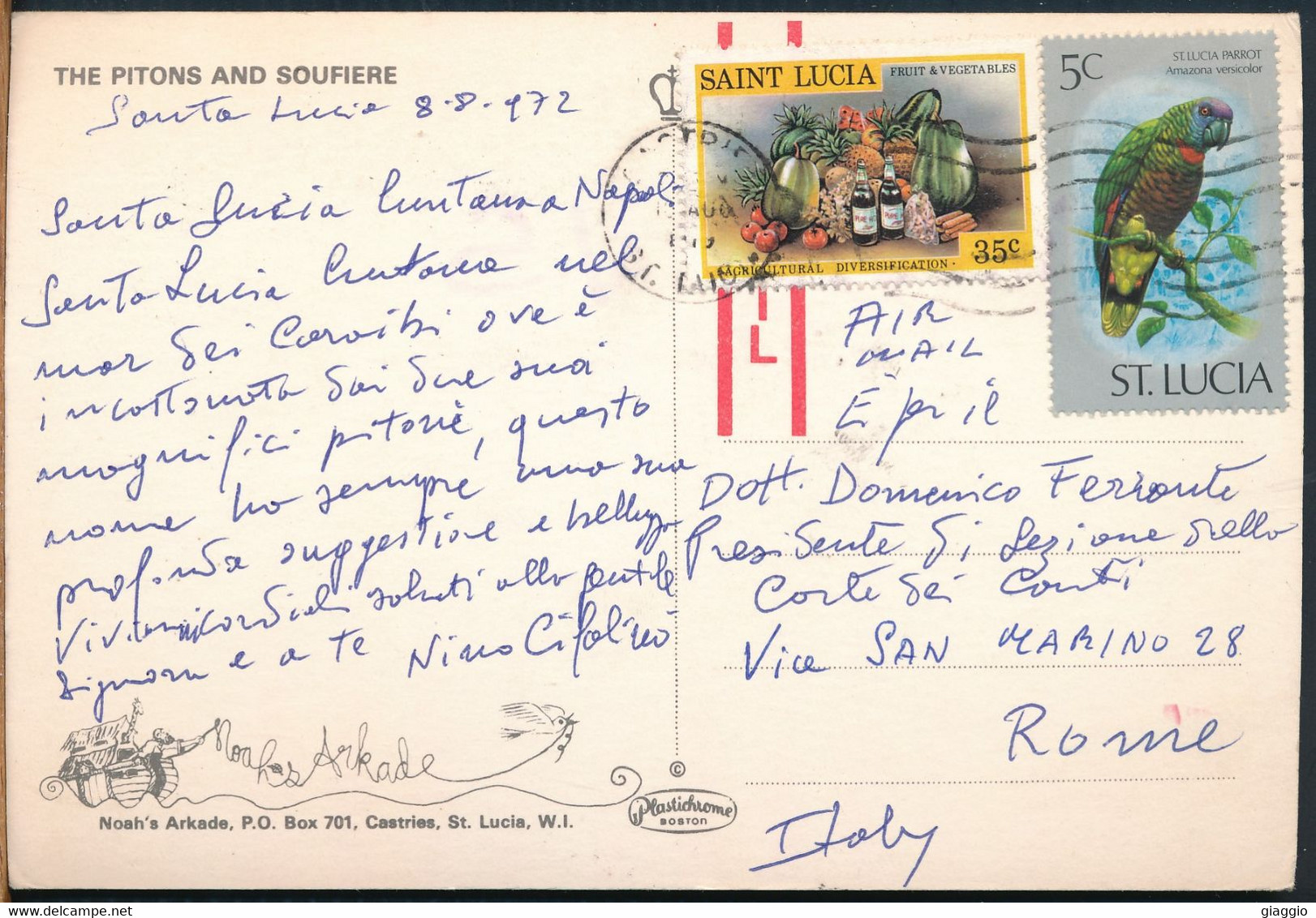 °°° 25088 - SAINT LUCIA - THE PITONS AND SOUFRIERE - 1972 With Stamps °°° - Sainte-Lucie