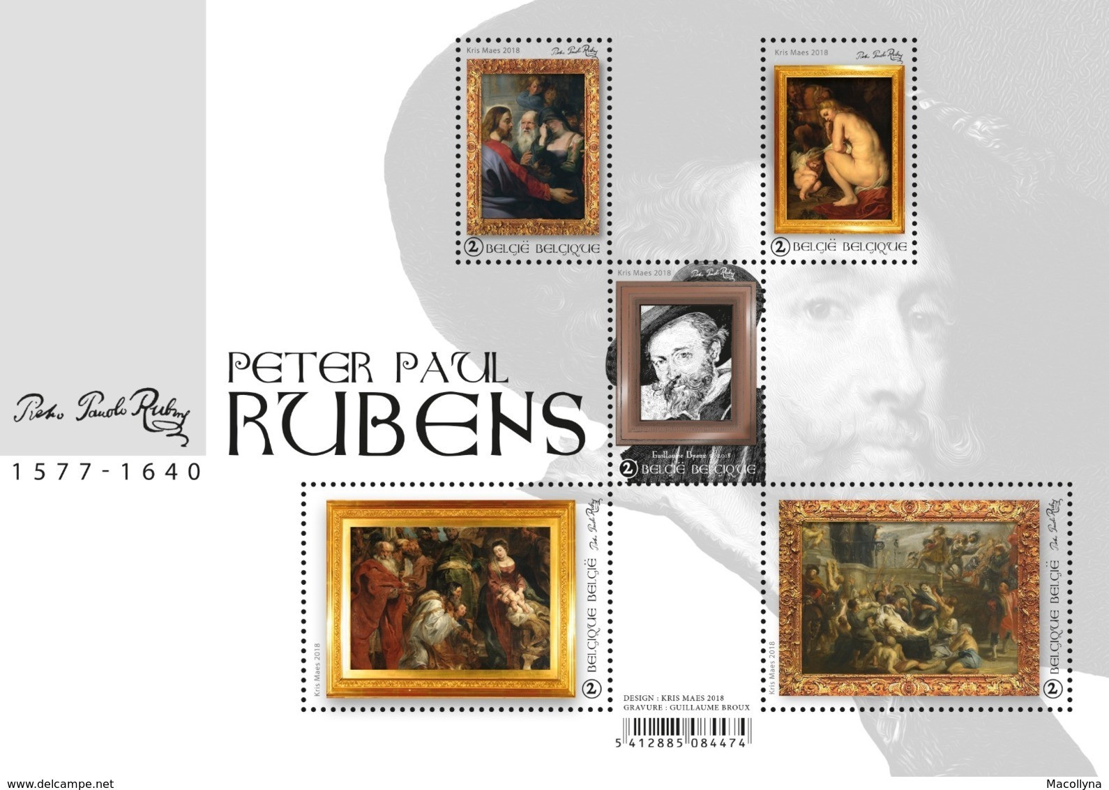 Blok 262** Peter Paul Rubens - 4765/69** Meesterlijke Schilders - Maîtres De La Peinture! België 2018 - Nuevos