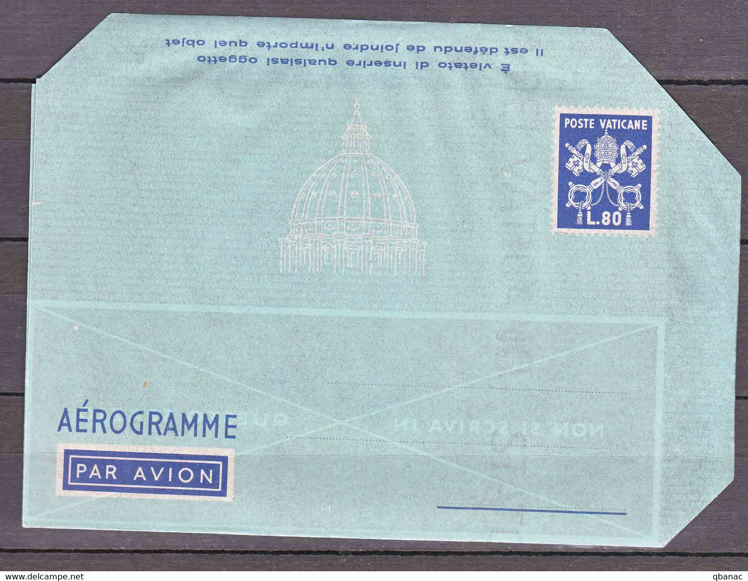 Vatican Aerogramme, Aerogramma 80 Lire Scott#LF6 Watermark Variety, Value 200 Eur - Enteros Postales