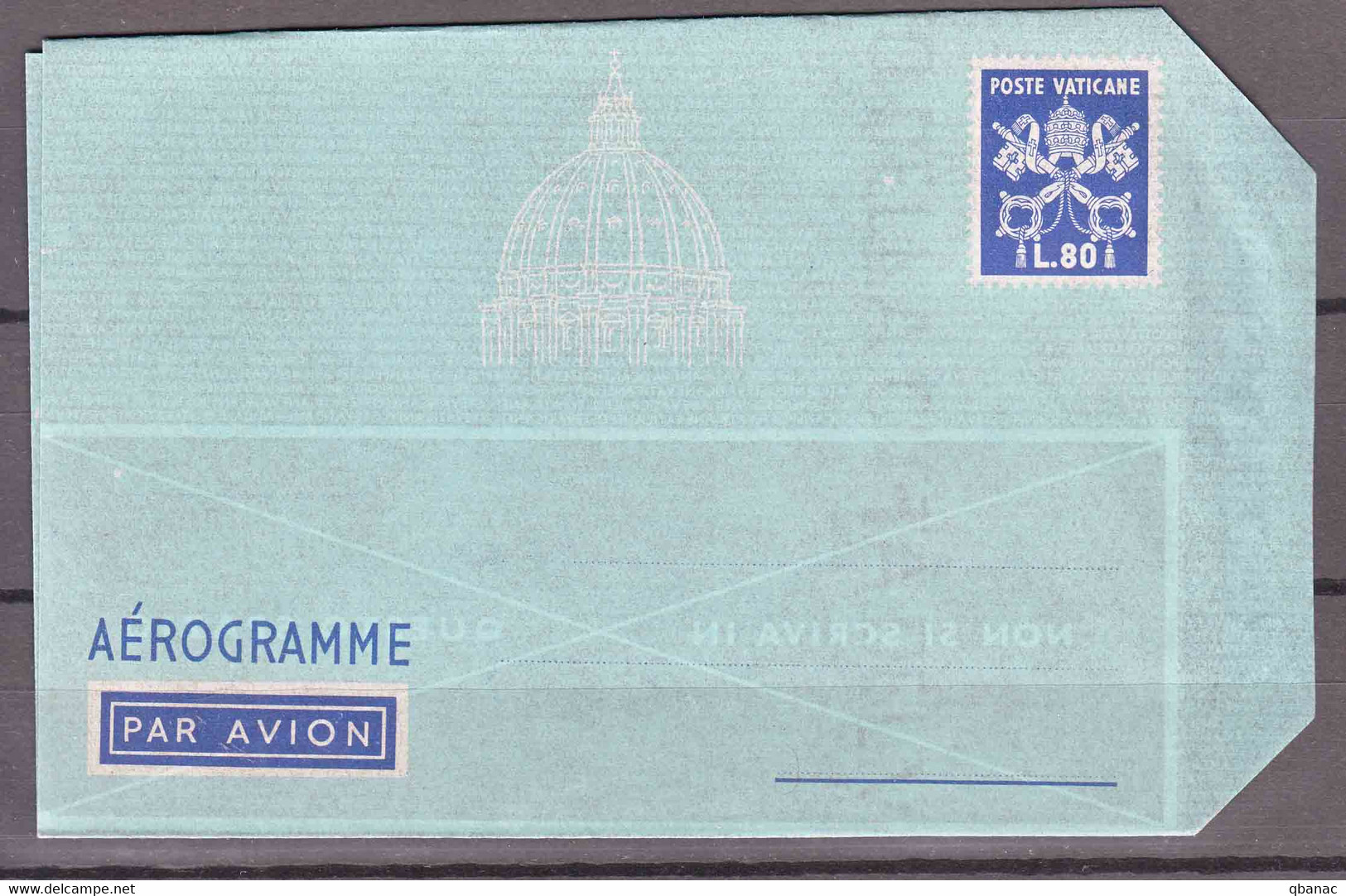 Vatican Aerogramme, Aerogramma 80 Lire Scott#LF6 Watermark Variety, Value 200 Eur - Postwaardestukken