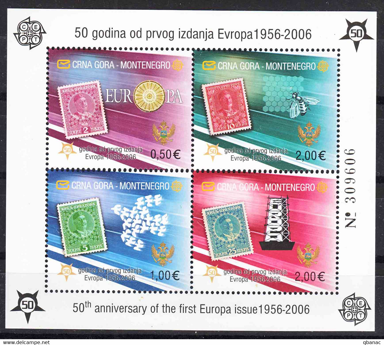 Montenegro 2006 Europa CEPT - 50th Anniversary Mi#Block 2A - Perforated, Mint Never Hinged - 2005