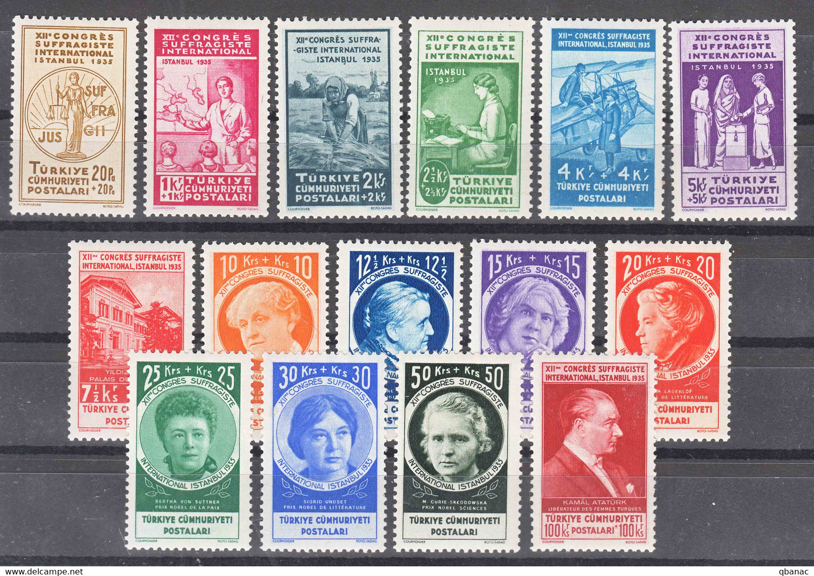 Turkey 1935 The 12th Congress Of The International Women's Alliance - Suffragiste Mi#985-999 Excellent Mint Never Hinged - Unused Stamps