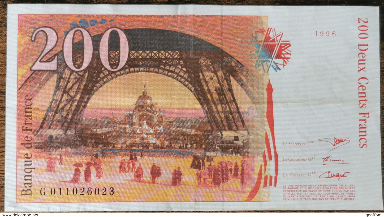 Billet De 200 Francs Gustave EIFFEL 1996 FRANCE G011026023 - 200 F 1995-1999 ''Eiffel''