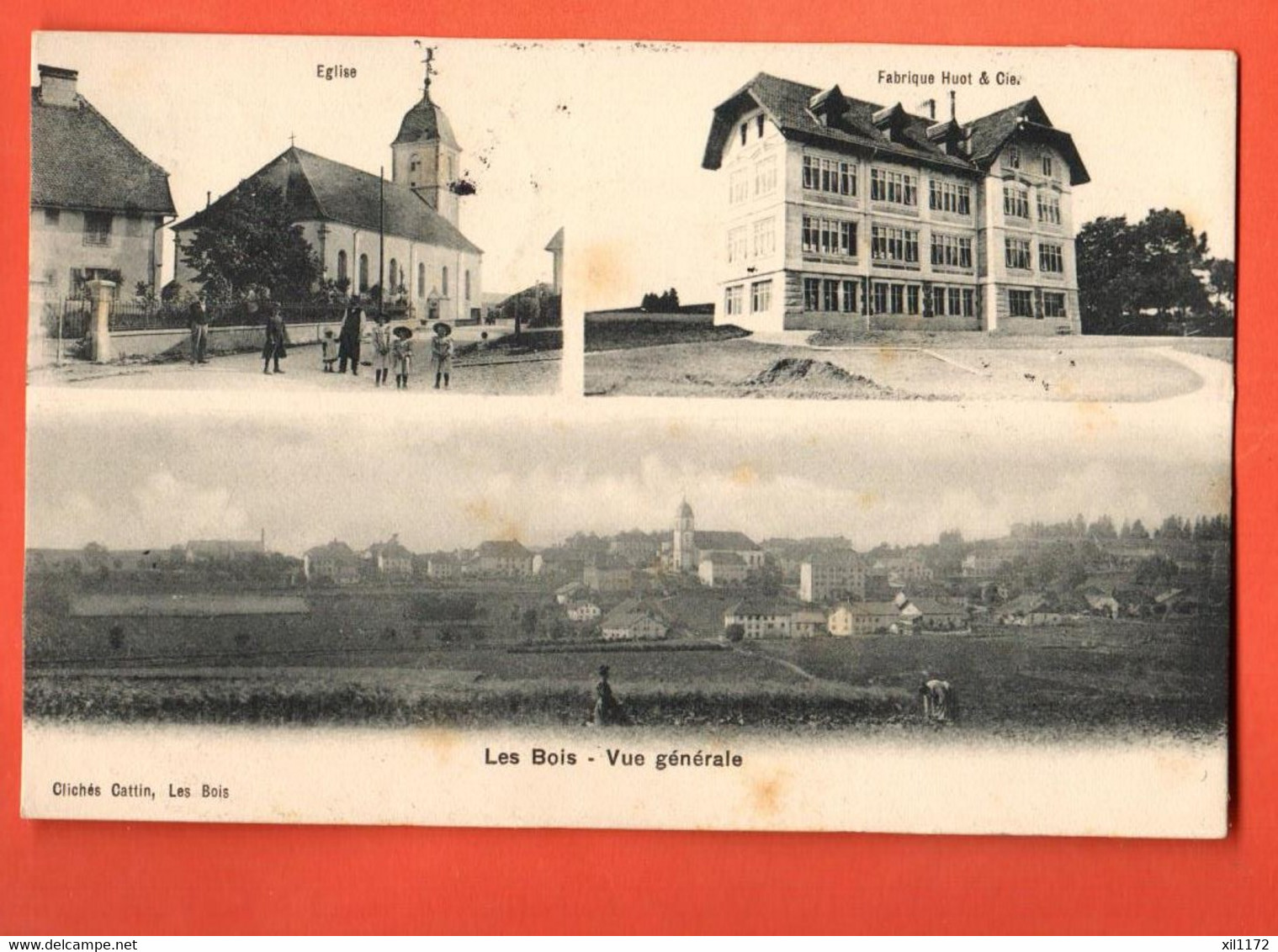 ZLH-05 RARE Multivues Jura Les Bois Eglise,Fabrique Huot. Cattin ,Circulé 1908 Vers Vacheries Breuleux - Les Bois