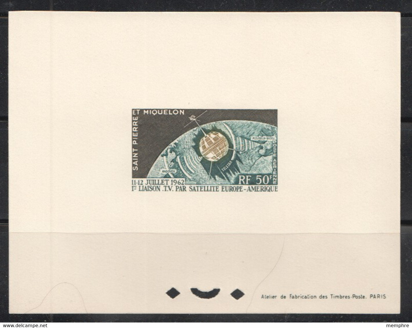 1962  1ère Liaison Satellite  Europe - Amérique  PA 29  Epreuve De Luxe - Imperforates, Proofs & Errors