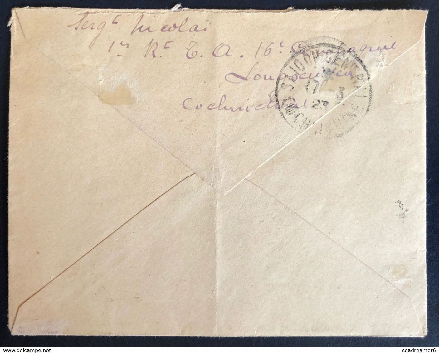 Lettre Avec Timbre Semeuse Franchise Militaire N°5 10c Rouge Oblitéré Dateur De LONGXUVEN Cochinchine Pour PARIS RRR ! - Storia Postale