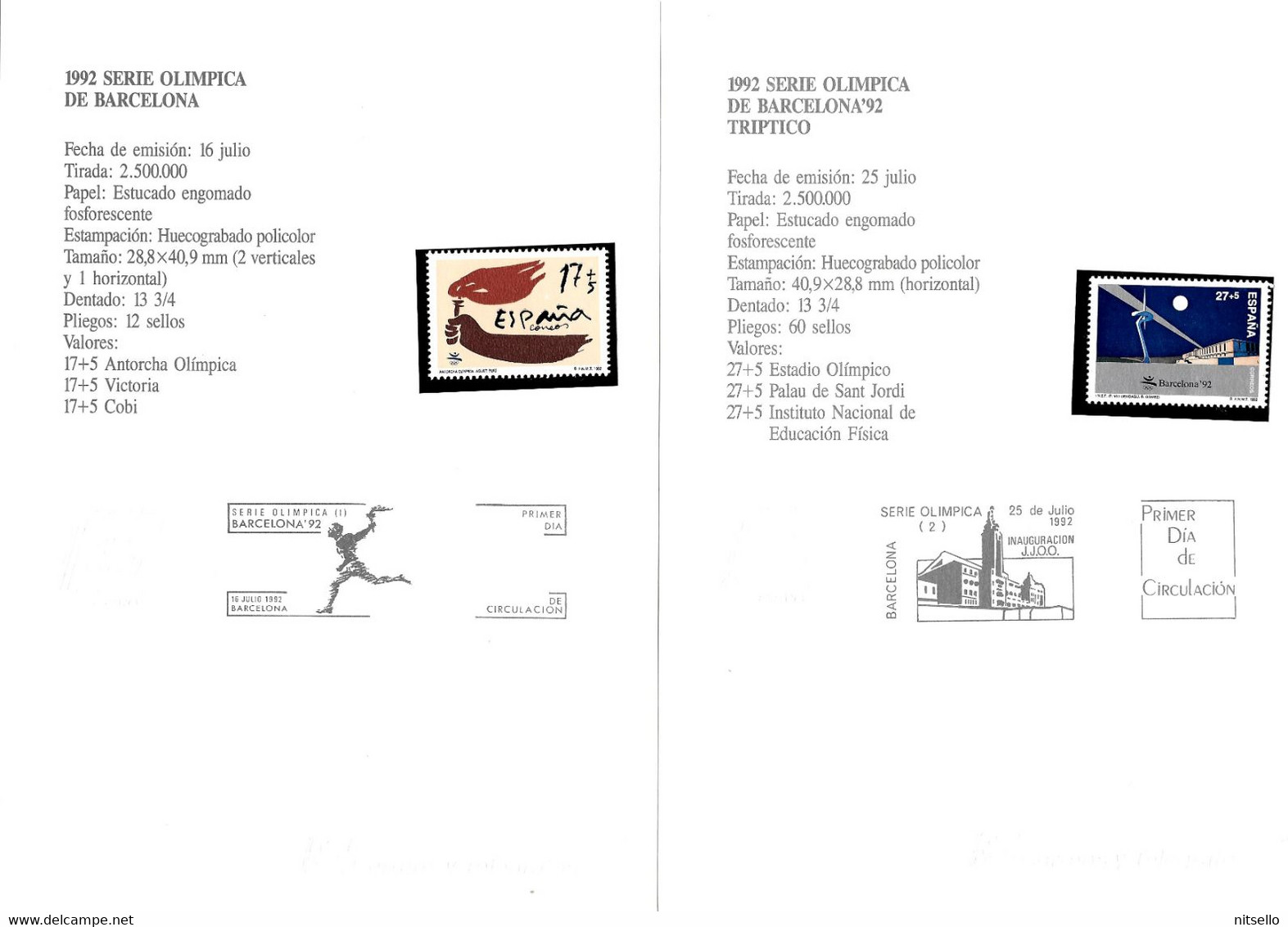 PLIEGOS ///  CARPETA JJOO BARCELONA 92  EMITIDA POR CORREOS - TIRADA 2.500.000 (6 SCANS) - Variétés & Curiosités