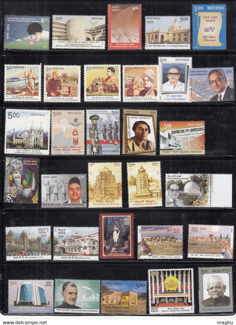 India MNH 2013 Year Pack, Collectors Pack (4 Scans) (Without Cinema + Wild Flower) - Volledig Jaar