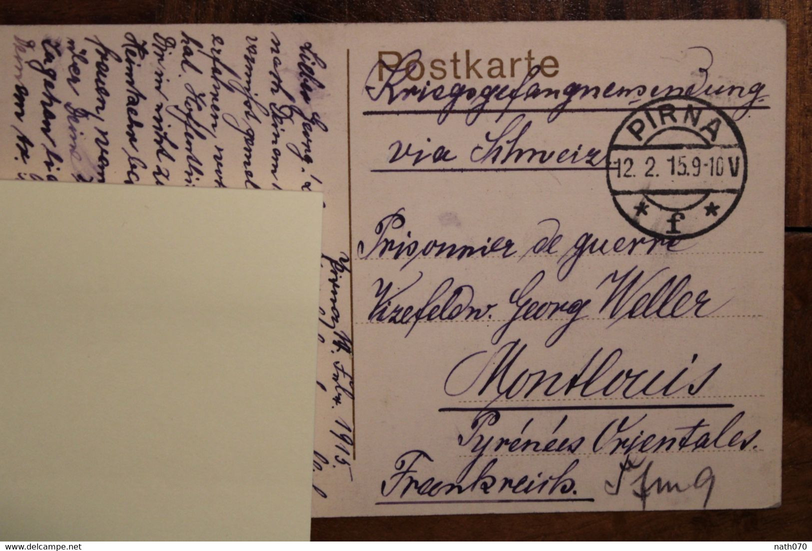 KRIEGSGEFANGENENPOST 1915 German POW Camp MONTLOUIS WK1 Reich Allemagne Prisonnier Guerre Pirna AK Cpa - Cartas & Documentos