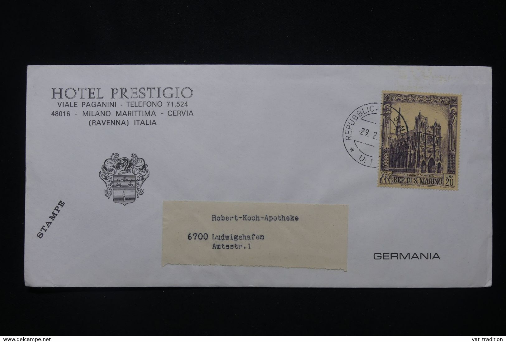 SAINT MARIN - Enveloppe De L 'Hôtel Prestigio De Milano Pour L'Allemagne - L 91740 - Lettres & Documents