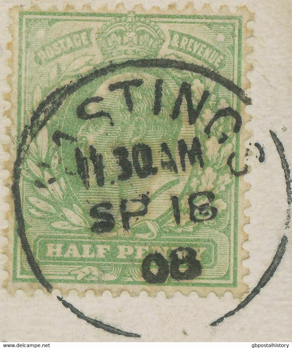 GB VILLAGE POSTMARKS "HASTINGS" (Sussex) CDS 23mm 1908 Clear On Col Pc THE LIFTS - Storia Postale