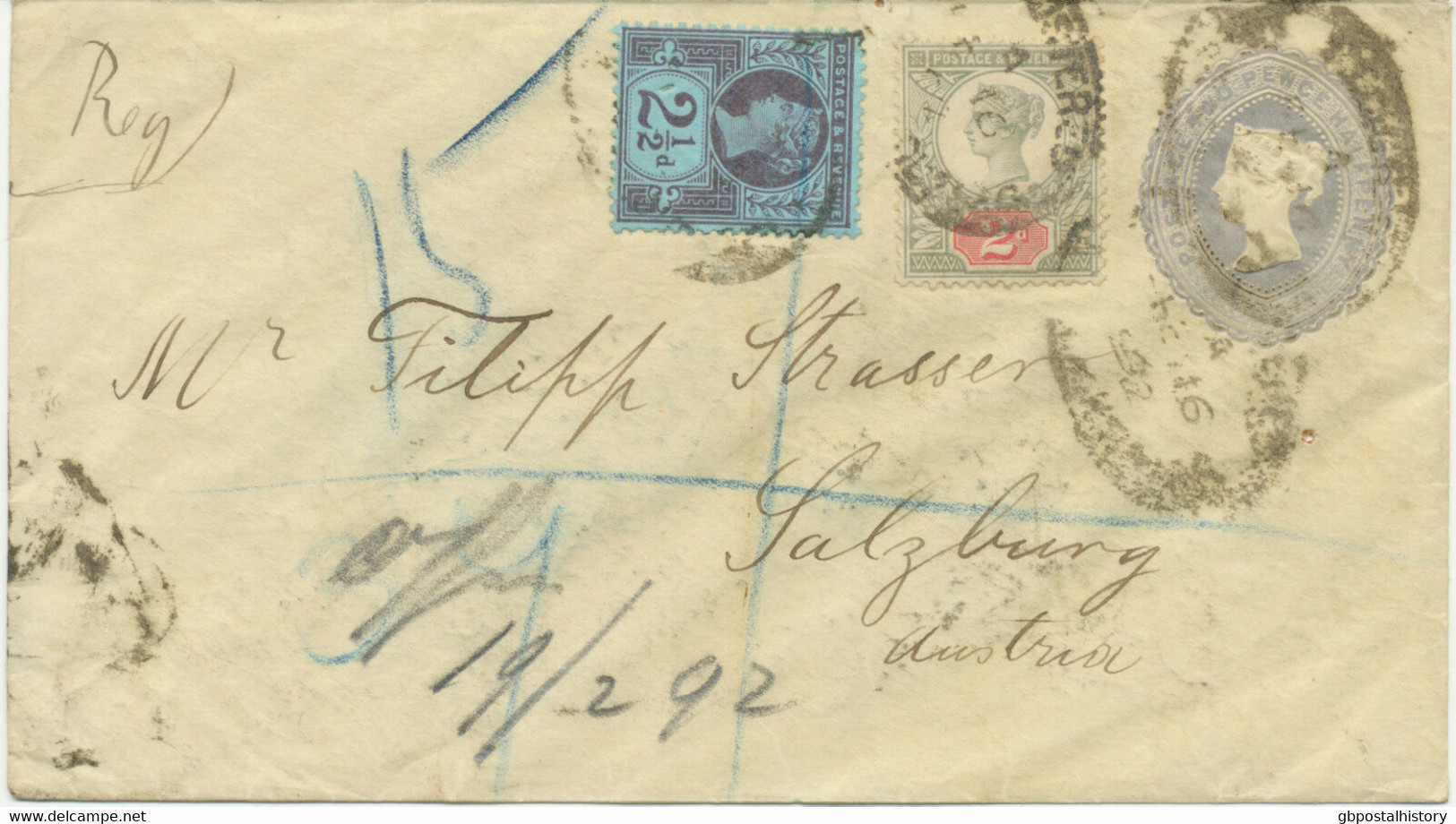 GB 1892 QV 2 ½ D Greyblue Postal Stationery Env Uprated EARLIEST KNOWN USAGE!! - ....-1951 Pre-Elizabeth II