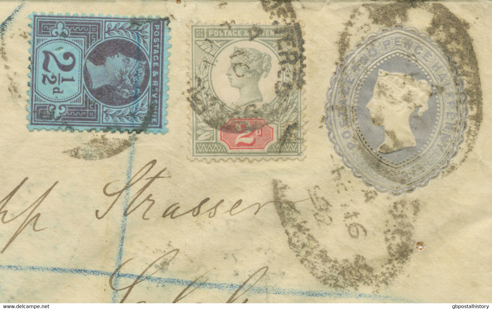 GB 1892 QV 2 ½ D Greyblue Postal Stationery Env Uprated EARLIEST KNOWN USAGE!! - ....-1951 Pre Elizabeth II