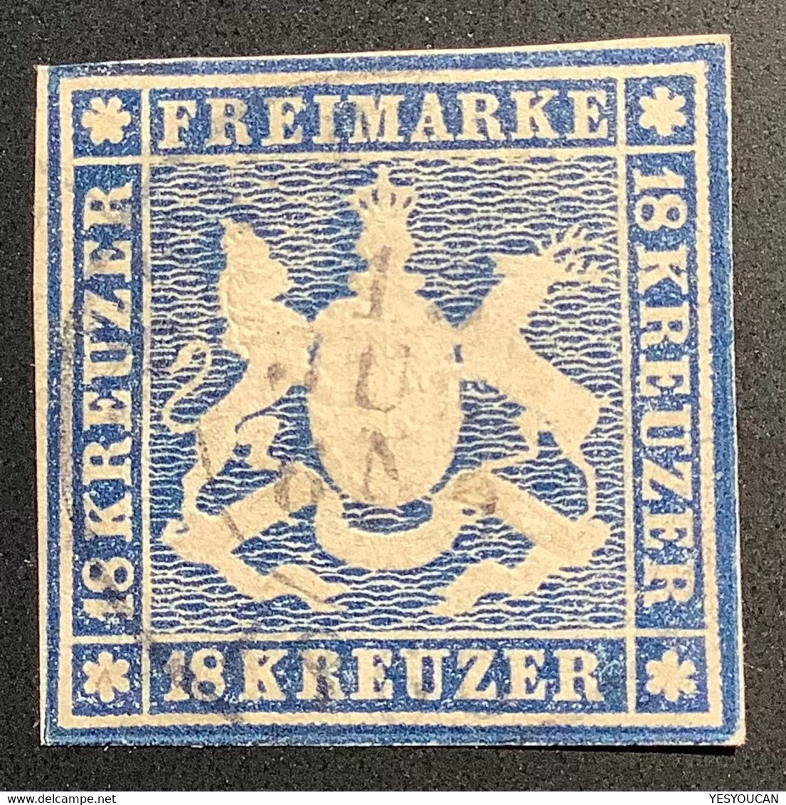 Württemberg Mi 15=1500€ GEPR. THOMA BPP, 1859 18 Kr Dunkelblau Gestempelt, RARITÄT IN GUTER ERHALTUNG (crypto Bitcoin - Used