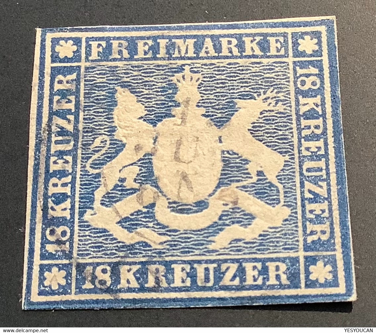 Württemberg Mi 15=1500€ GEPR. THOMA BPP, 1859 18 Kr Dunkelblau Gestempelt, RARITÄT IN GUTER ERHALTUNG (crypto Bitcoin - Afgestempeld